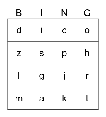 Letter Names & Sounds Bingo Card