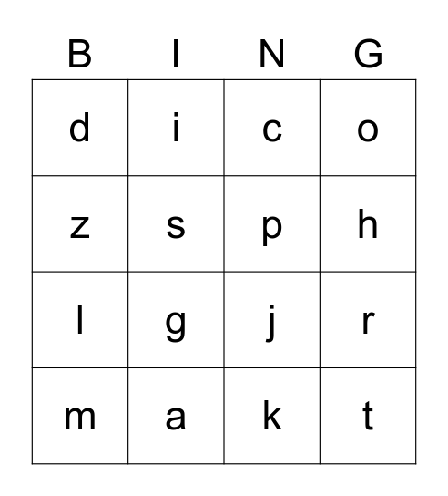 Letter Names & Sounds Bingo Card
