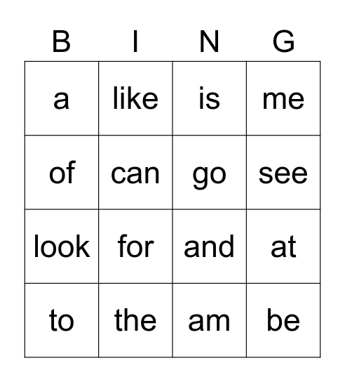 K Sight Words LIST 1 (practice at home) Bingo Card