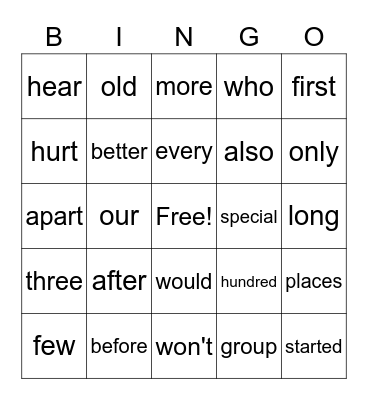 Wonder Sight Word Bingo Unit 3 Weeks 3 & 4 Bingo Card