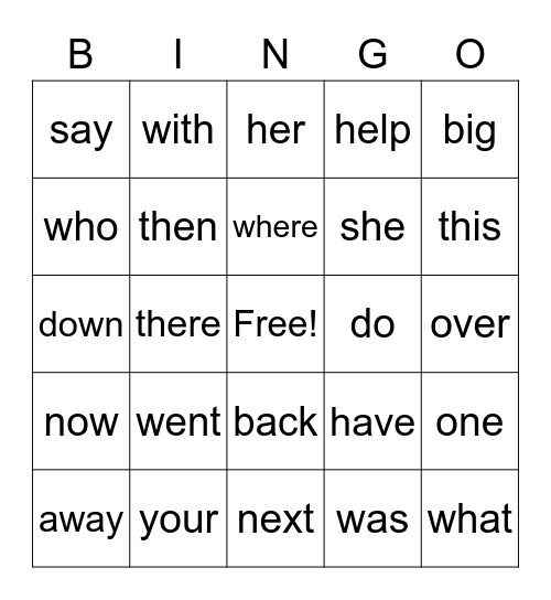 1st Grade Level D,E,F Sight Words Bingo Card