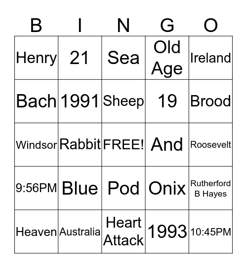 Trivia Bingo Card