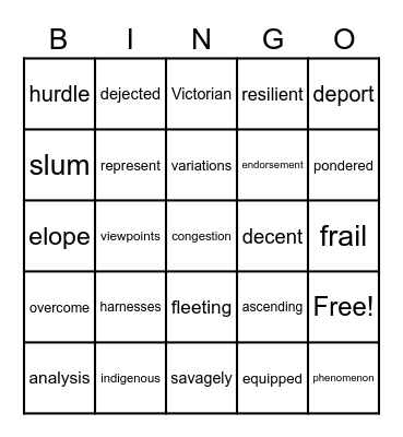 Vocabulary Review Bingo Card