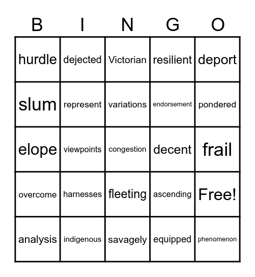 Vocabulary Review Bingo Card