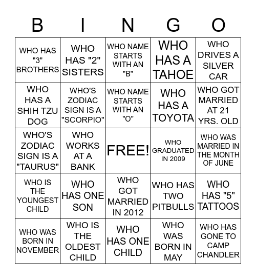 PEANUT'S BABY SHOWER BINGO Card