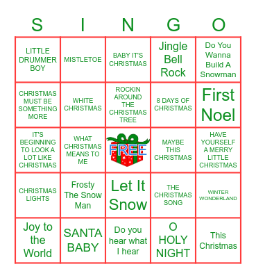 Christmas Pop Hits Bingo Card