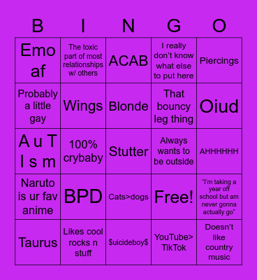How alike are we Bingo Card