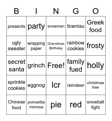 Christmas Bingo Card