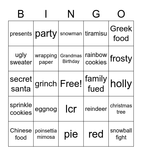 Christmas Bingo Card