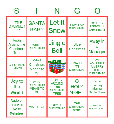 Christmas Pop Hits Bingo Card