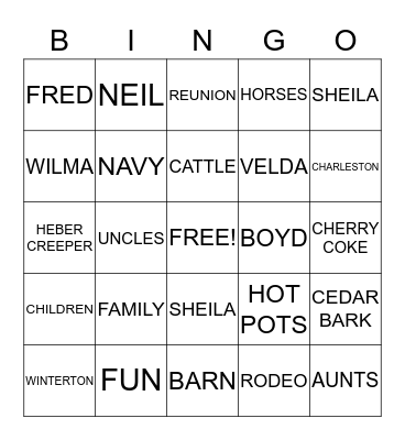 WINTERTON REUNION Bingo Card