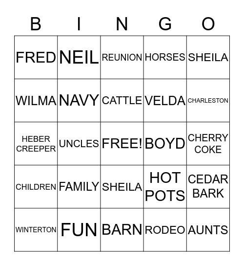 WINTERTON REUNION Bingo Card