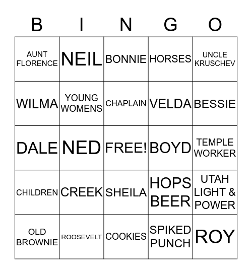 WINTERTON REUNION Bingo Card