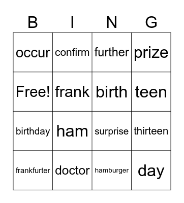 3rd Grade Bingo Card