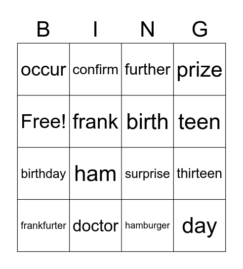 3rd Grade Bingo Card