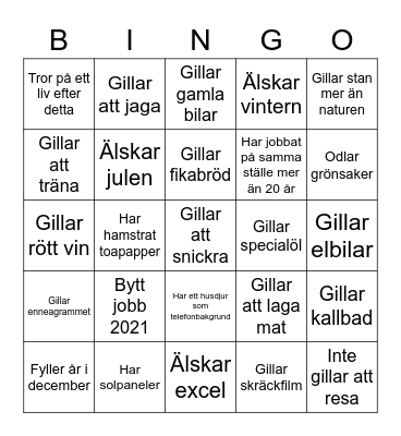 Mingelbingo - hitta någon som... Bingo Card