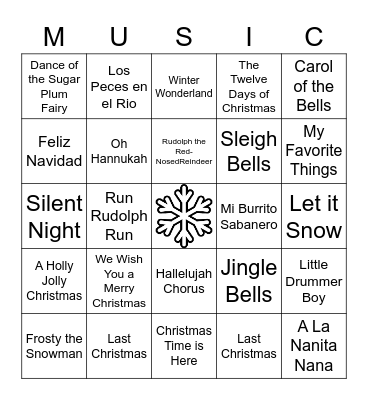Holiday Music Bingo Card