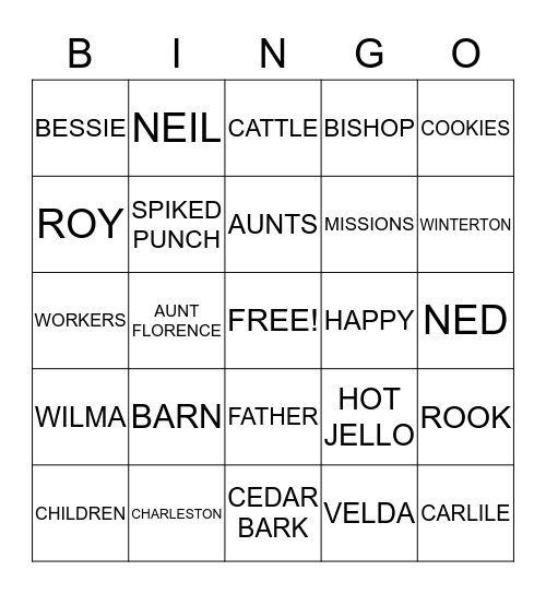 WINTERTON REUNION Bingo Card