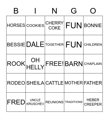 WINTERTON REUNION Bingo Card