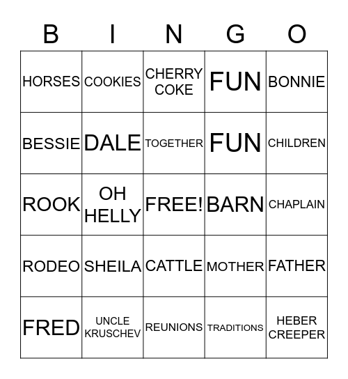 WINTERTON REUNION Bingo Card