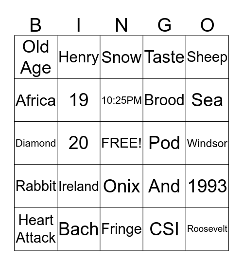 Trivia Bingo Card