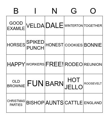 WINTERTON REUNION Bingo Card