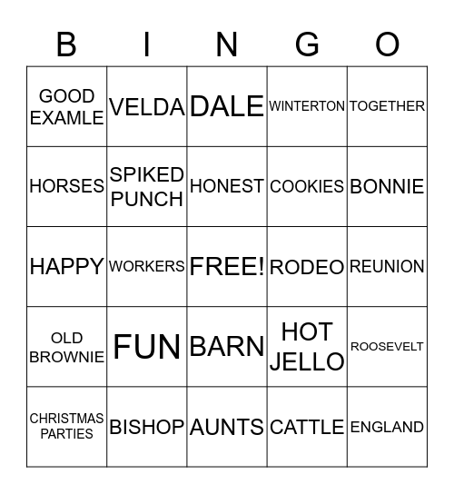 WINTERTON REUNION Bingo Card