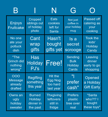 Holiday Bingo DC One Fund Bingo Card