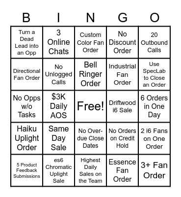 SALES BINGO Card