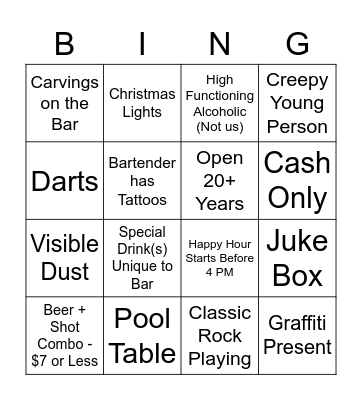 End of 2021 Dive Bar Crawl - LES Edition Bingo Card
