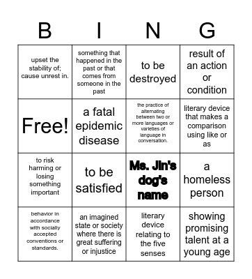 Vocabulary Review Bingo Card