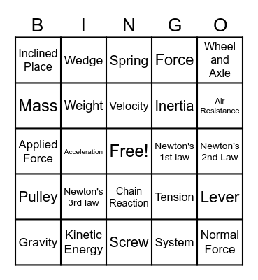 Force and Motion Bingo Card