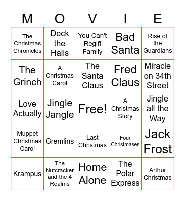 Christmas Movie BINGO Card