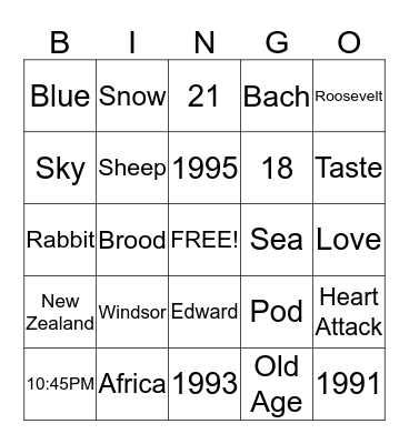 Trivia Bingo Card