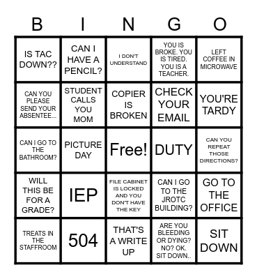 Sped PARTY BINGO Card