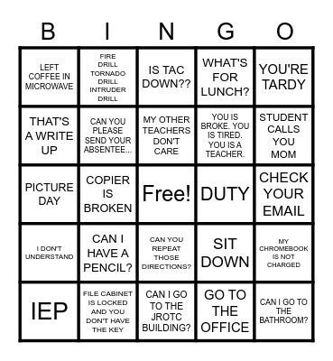 Sped PARTY BINGO Card