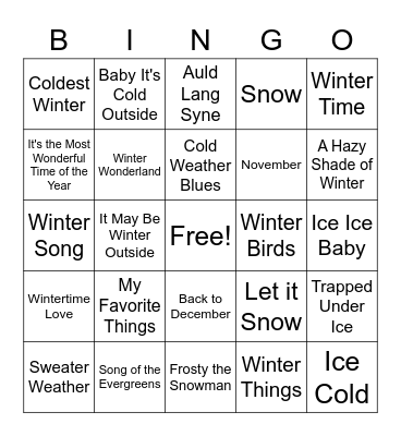 Winter Songs Bingo! Bingo Card