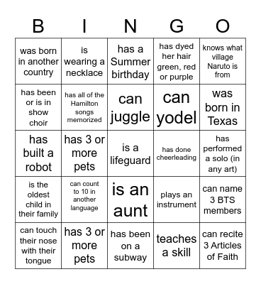 Find Someone Who... Bingo Card