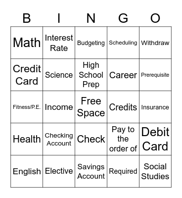 High School Prep Bingo Card