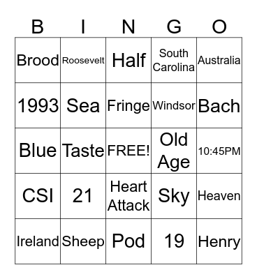 Trivia Bingo Card