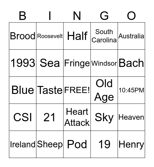Trivia Bingo Card