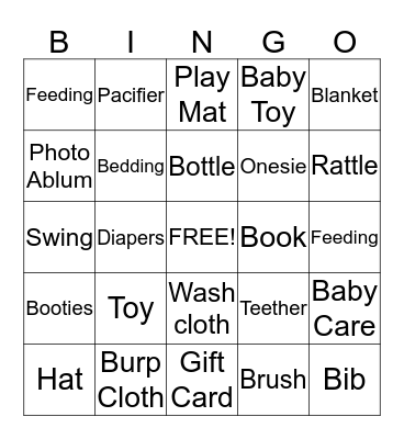 Ashli's Baby Shower Bingo Card
