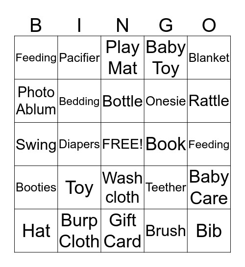 Ashli's Baby Shower Bingo Card