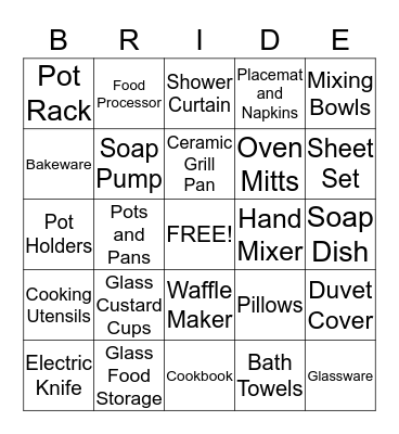 CATHRYN'S BRIDAL SHOWER Bingo Card