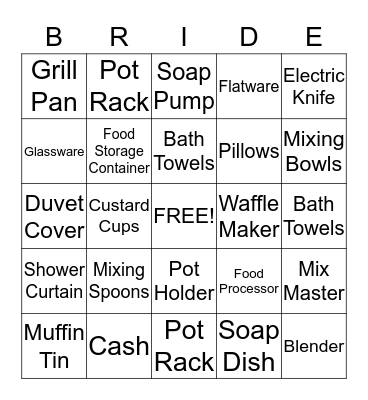 CATHRYN'S BRIDAL SHOWER Bingo Card