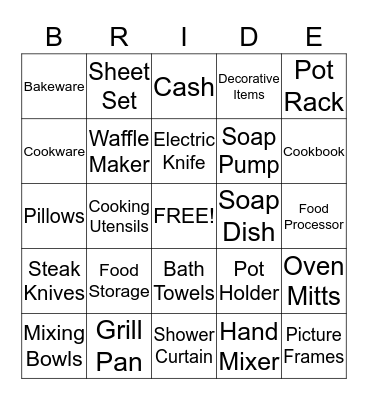 CATHRYN'S BRIDAL SHOWER Bingo Card