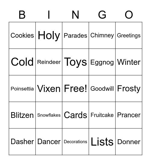 Carnegie Holiday Bingo Card