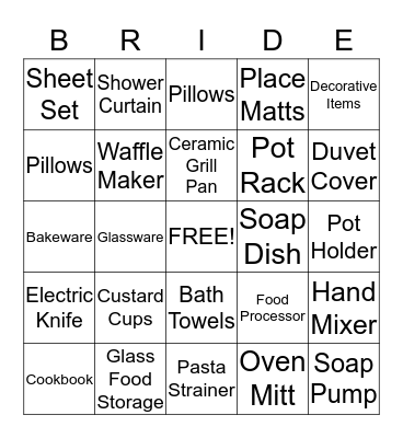 CATHRYN'S BRIDAL SHOWER Bingo Card