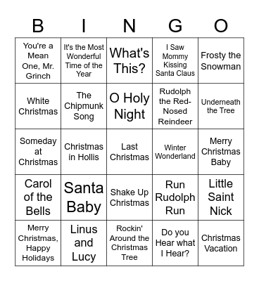 Christmas Singo Bingo Card