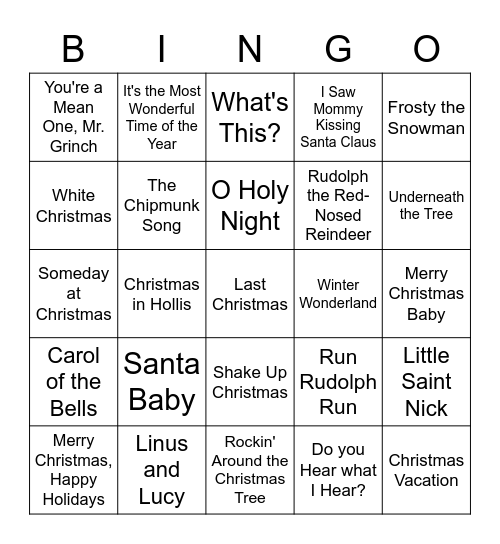 Christmas Singo Bingo Card